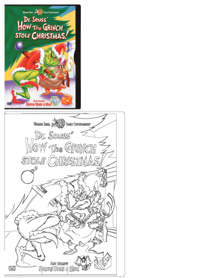 Dr. Seuss' How The Grinch Stole Christmas DVD cover shows the Grinch and Max stealing gifts under a tree. Also includes Horton Hears A Who!