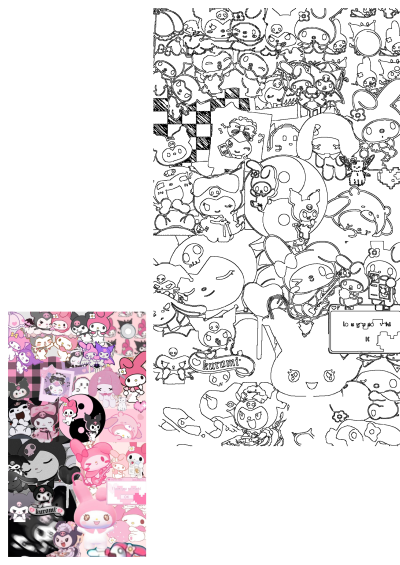 Explore a delightful collage of My Melody and Kuromi stickers featuring various cute animal and cat-like character designs in pink and black.
