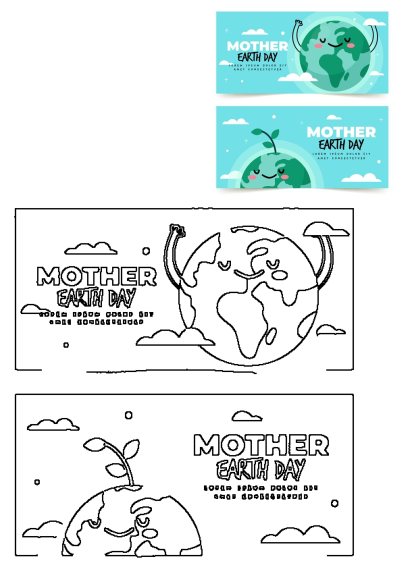 Cute Mother Earth Day banner designs featuring a happy Earth character and a growing sprout. Ideal for environmental awareness campaigns.