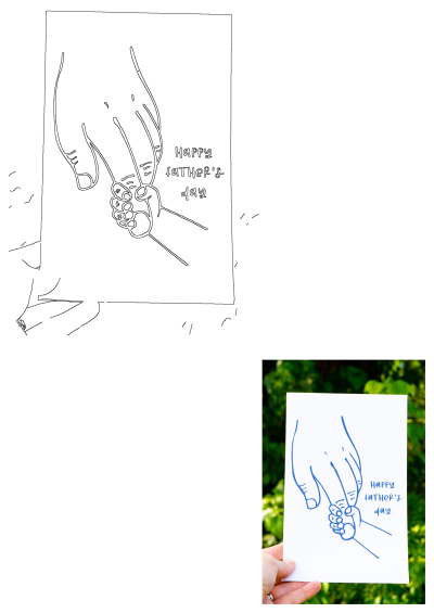 Happy Fathers Day Hand Card Blue Drawing featuring a heartfelt illustration of an adult hand holding a child's hand.