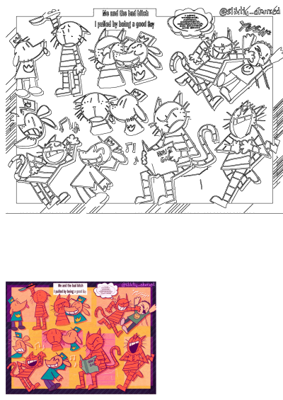 Humorous cartoon illustration of dogs and cats with funny faces and meme text overlays, including 'Me and the bad bitch' and 'HOW 2 GAY', in a satirical comic style.