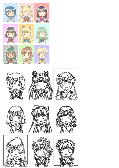 Explore a collection of cute chibi Sailor Moon characters fan art, featuring both vibrant colored designs and ready-to-color outlines.