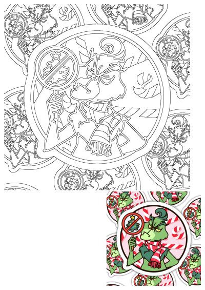 Funny Grinch cartoon holiday sticker showing the Grinch with a grumpy face holding a 'no Christmas tree' sign.