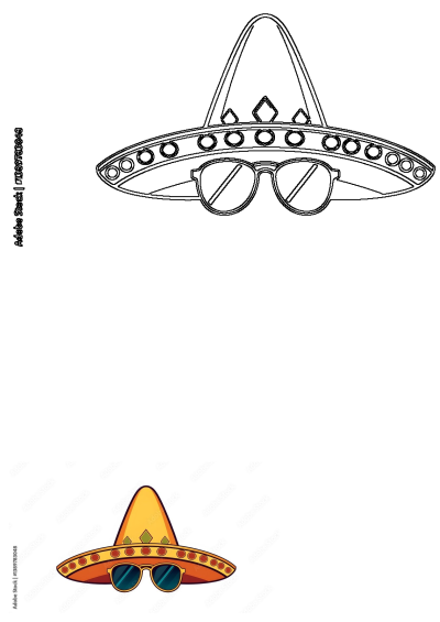 Vibrant orange and yellow sombrero illustration with cool blue sunglasses, perfect for festive Mexican culture themes.