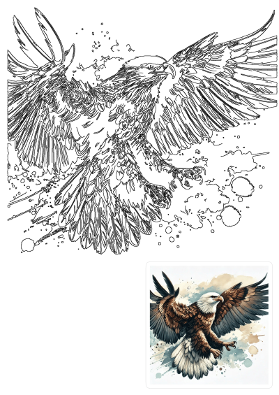Majestic watercolor eagle illustration soaring with powerful wings spread. Dynamic art for nature and wildlife themes.