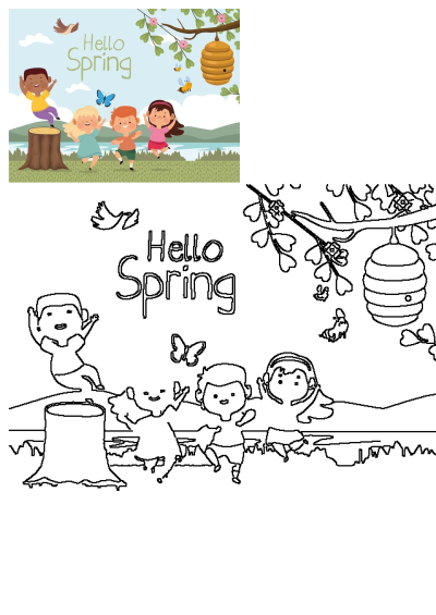 Happy children playing outdoors in spring with bees, a honeycomb, butterflies, and a bird in a vibrant nature scene, celebrating spring joy.