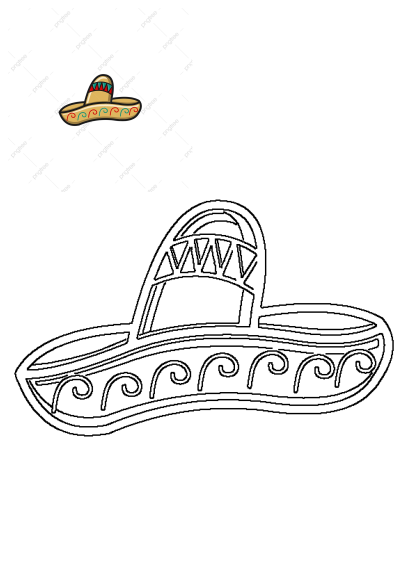 A vibrant Mexican sombrero hat ornament icon next to a larger, intricate outline drawing, ideal for customization.