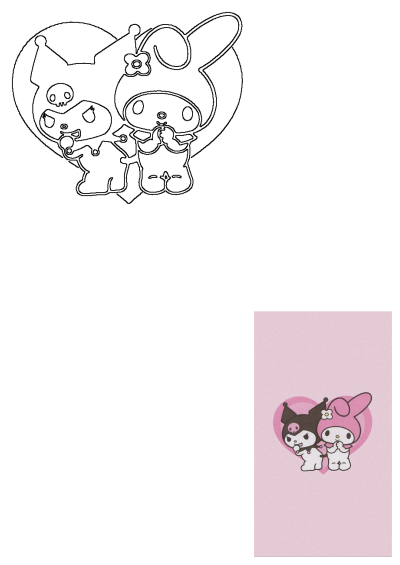Kuromi and My Melody, cute Sanrio characters, standing together with a pink heart on a charming pink aesthetic background.