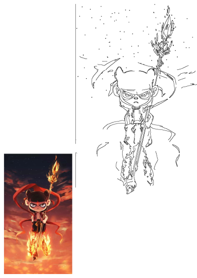 Nezha anime character with his fire stick and wind fire wheels, flying in a dramatic sky with clouds and stars.