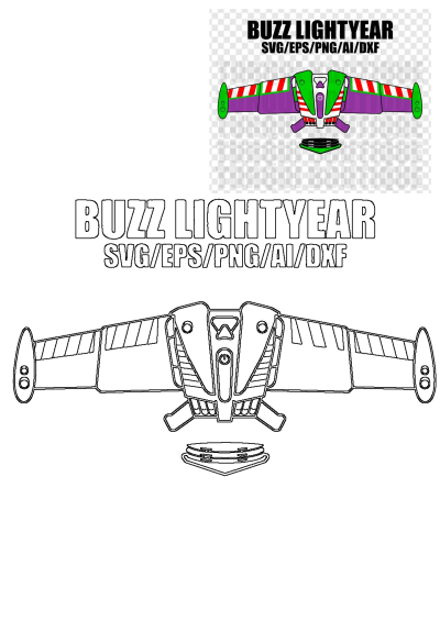 Buzz Lightyear's iconic jetpack wings design shown in color and outline, perfect as SVG, PNG, DXF vector files for crafting.