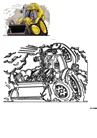Vibrant yellow cartoon bulldozer illustration with its front bucket actively digging, kicking up dust on a clean white background.