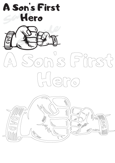A son's first hero graphic showing a fist bump between father and son, with dad and son wristbands, in both filled and outline styles.