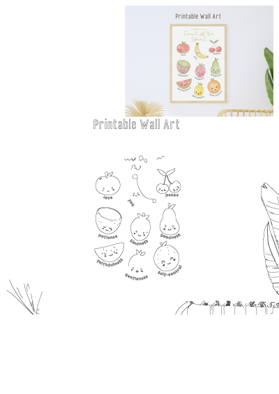 Printable Fruit of the Spirit wall art featuring cute fruit characters for Christian nursery decor. Includes Galatians 5:22-23 verses.