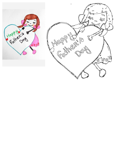 A charming easy pencil drawing of a cartoon girl holding a heart with 'Happy Father's Day' text, perfect for celebration.