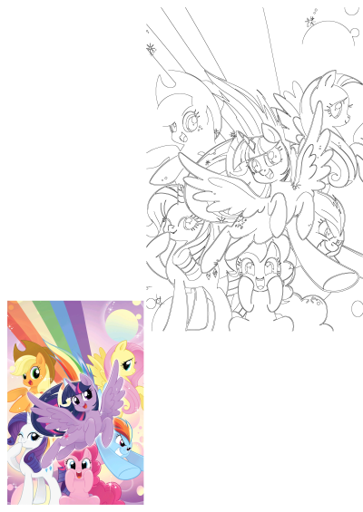 My Little Pony friends, including Twilight Sparkle, Rainbow Dash, and more, in a scene of friendship with a vibrant rainbow and starry sky.