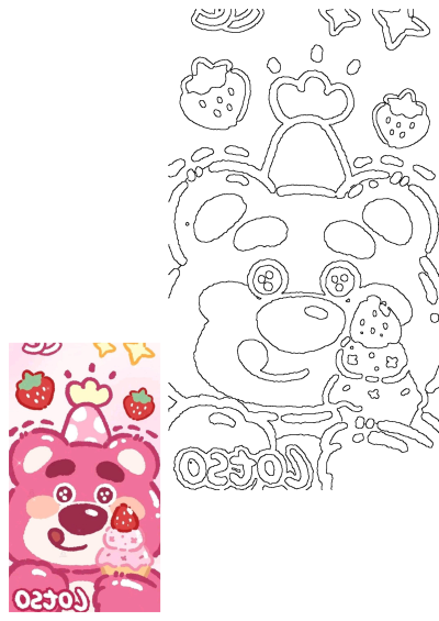Cute pink Lotso teddy bear illustration with a strawberry ice cream cone, surrounded by sweet strawberries and sparkling stars.
