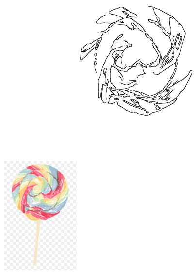 Vibrant watercolor lollipop featuring colorful swirls of red, yellow, blue, and green, displayed on a stick.