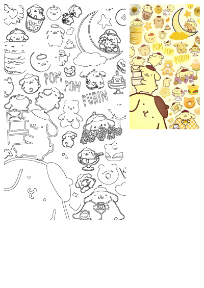 Pom Pom Purin animal-themed wall stickers decoration featuring various poses, yummy treats, and a complementary outline design.