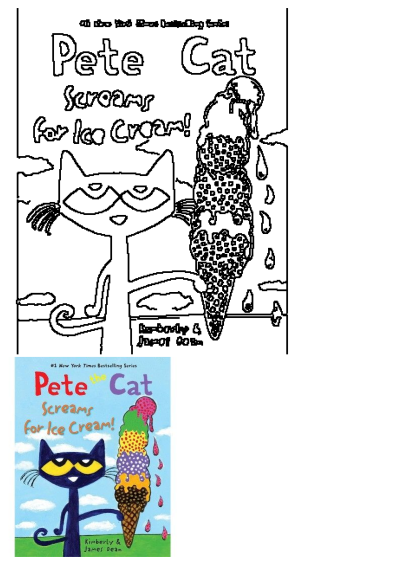 The official book cover for Pete the Cat Screams for Ice Cream! showing Pete holding a tall, colorful, melting ice cream cone.