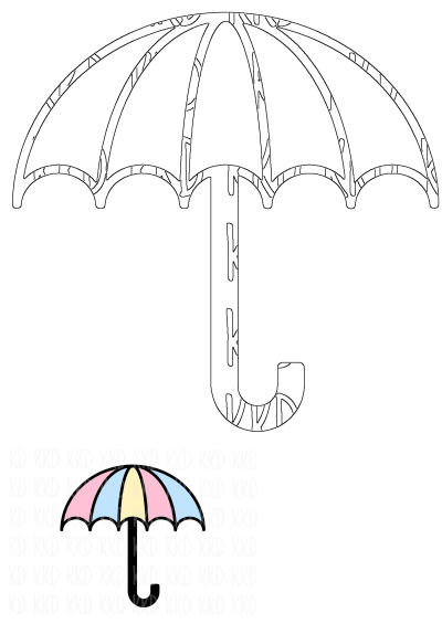 Outline design of a rainbow and blue colorful umbrella, perfect for crafts. Includes a small sample with pink, blue, and yellow segments.