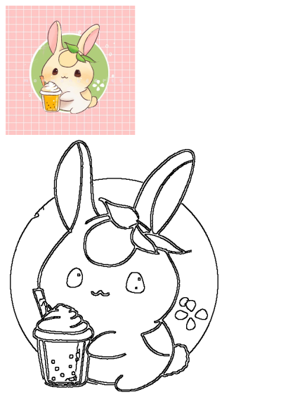 Adorable kawaii bunny illustration sipping a boba tea with whipped cream. Features a charming design against a soft pink grid background.