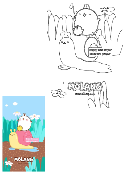 Molang and Piu Piu enjoy a cute snail ride amidst a field of daisies under a blue sky. Perfect Molang friends wallpaper.