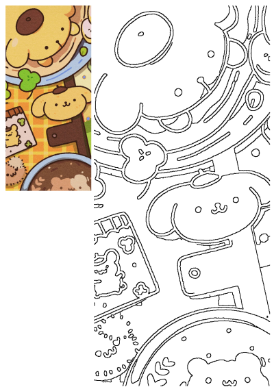 Cute Pompompurin themed food, including pancakes and soup, on a cheerful yellow and orange plaid background. A delightful character illustration.