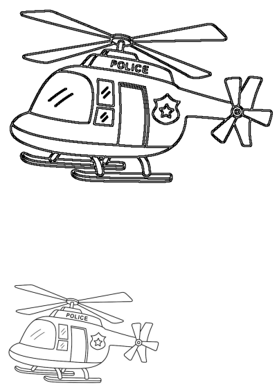 Outline illustration of two police helicopters, featuring main and tail rotors, landing skids, 'POLICE' text, and a star badge.