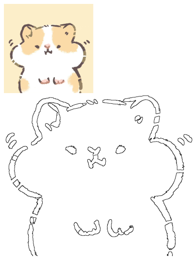 Adorable drawing of a fluffy guinea pig with white, orange, and brown fur, a cute pet illustration on a light yellow background.