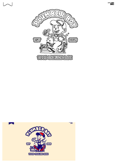 A vibrant Plumber Boy logo in blue and red, depicting a cheerful cartoon character with plumbing tools. Also features a black outline version.