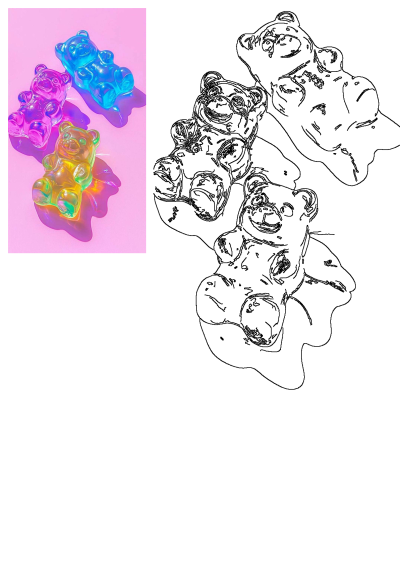 Colorful Gummy Bears on a Pink Background. Three vibrant, translucent gummy bears in blue, purple, and yellow with soft shadows.