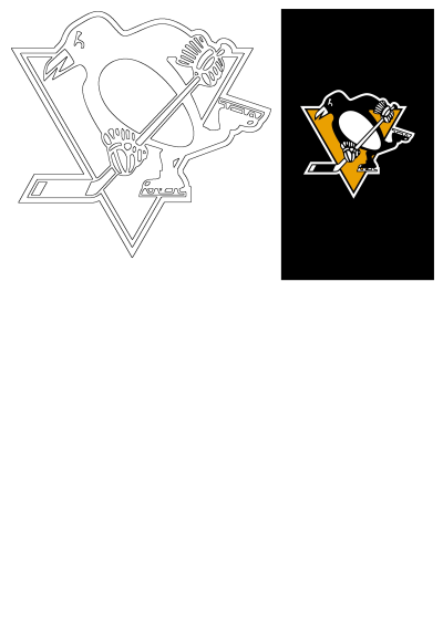 The classic Pittsburgh Penguins hockey team logo, featuring a penguin with a stick inside a gold triangle, displayed in both outline and full-color.