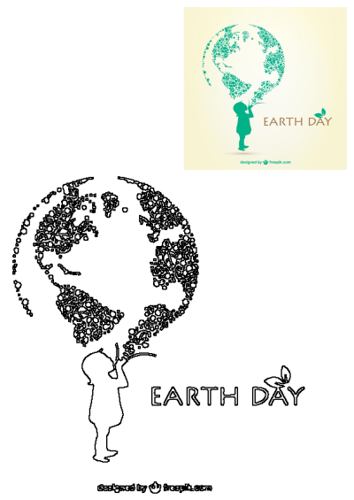 World Nature Conservation Day poster: child holding plant forming Earth with 'EARTH DAY' text, includes a line art version.