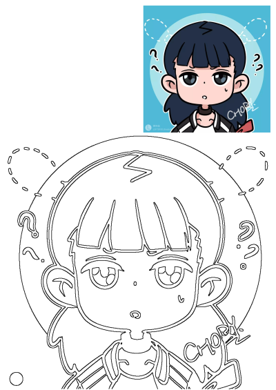 Confused cartoon girl character with question marks around her head, dark hair, and wide eyes, expressing uncertainty or deep thought.