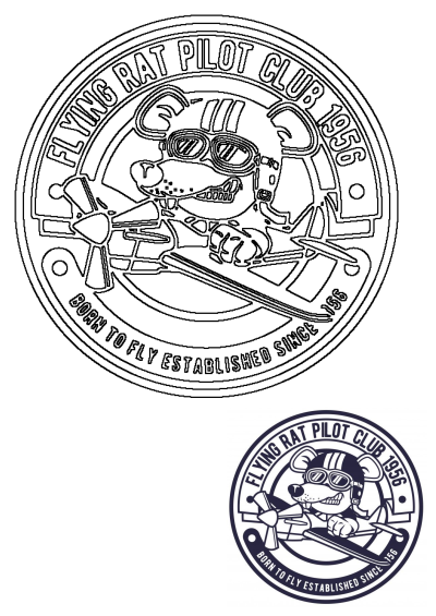 Flying Rat Pilot Club logo featuring a cartoon mouse pilot in a helmet and goggles, flying an old-fashioned propeller plane, established 1956.