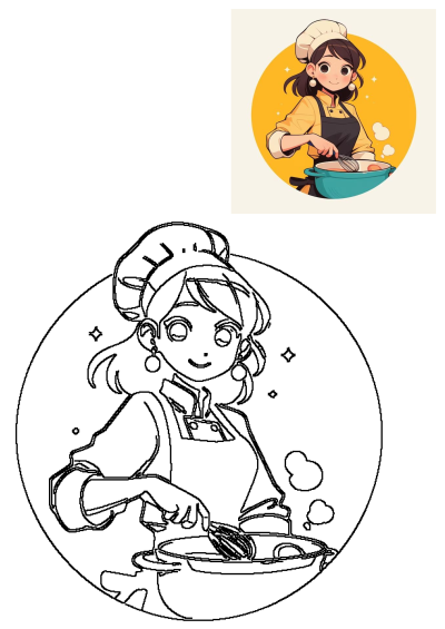 A cute female cartoon chef cooking with a whisk and bowl. She is smiling cheerfully in her hat and apron, preparing delicious food.