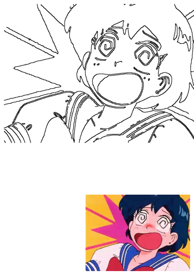 Line art drawing of Sailor Mercury's hilarious dizzy and shocked anime moment, featuring swirling eyes and an open mouth.