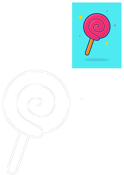 A vibrant cartoon pink swirl lollipop, depicted as a delightful sweet treat against a bright blue background with twinkling stars.