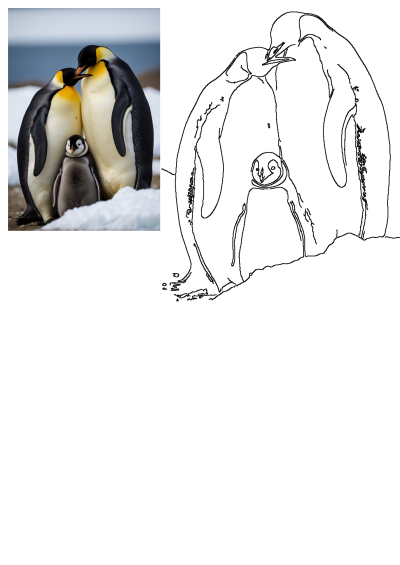 An Emperor Penguin family, featuring two adults tenderly nuzzling with their adorable chick nestled safely between them in Antarctica.