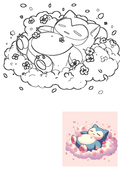 Snorlax peacefully sleeping on soft pink clouds, adorned with delicate cherry blossom flowers. A serene and charming scene.
