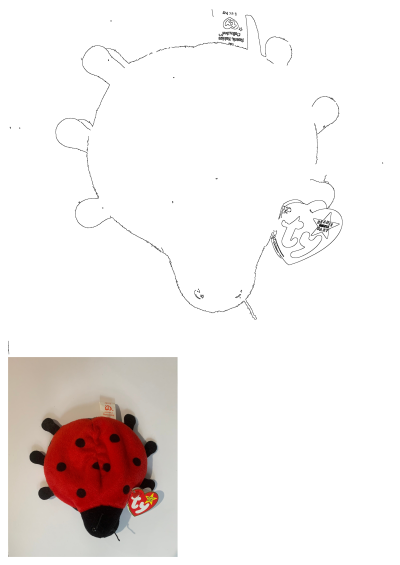 A vintage Ty Beanie Baby Lucky Ladybug collectible plush toy, red with black spots, displayed on a white surface.