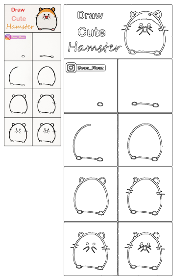 This easy step-by-step guide teaches you how to draw a cute hamster, visually demonstrating each part from body to facial details.