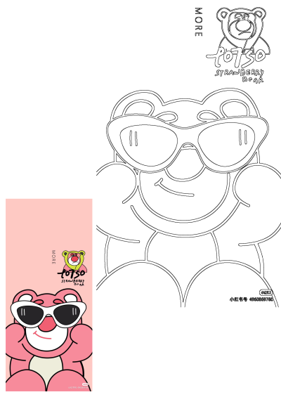 Pink Lotso Strawberry Bear from Toy Story with sunglasses, featuring both a vibrant illustration and an outline for drawing.