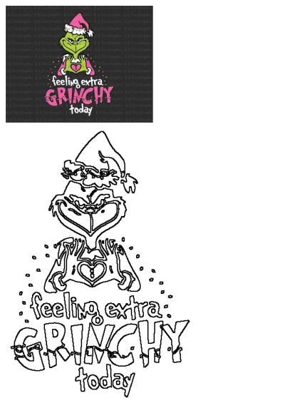 Grinch feeling extra Grinchy, wearing a pink Santa hat, holding a heart, with the phrase 'feeling extra GRINCHY today'.
