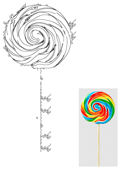 Colorful swirl lollipop on a wooden stick, showcasing vibrant rainbow colors in a delightful spiral design, on a transparent background.