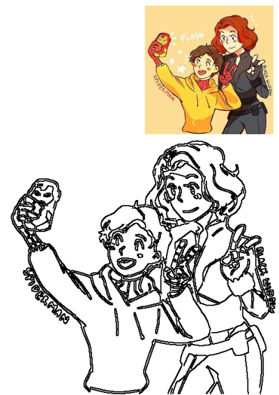 Cheerful Marvel fanart featuring Spider-Man (Peter Parker) and Black Widow (Natasha Romanoff) taking a fun selfie with an Iron Man phone.