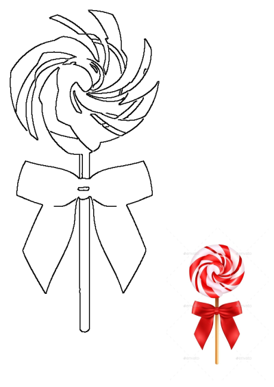 Outline of a festive swirl lollipop with a decorative bow, perfect for coloring as a delightful red and white sweet treat.