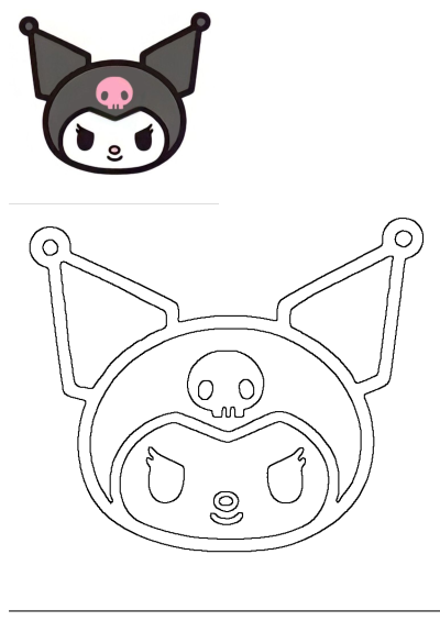 Detailed Kuromi Sanrio character icon featuring her black jester hat with a pink skull, and a blank outline for creative fun.