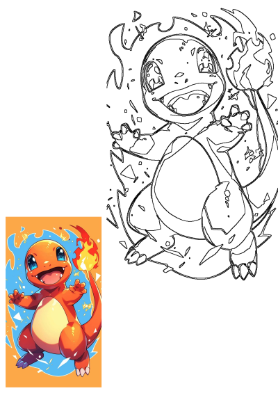 A vibrant orange Charmander Pokemon character with a white belly, blue eyes, and a fiery tail, standing against an energetic background.