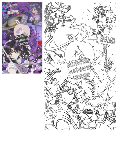 A vibrant purple anime collage featuring Sailor Saturn, planet Saturn, butterflies, and symbolic text 'Destruction is a Form of Creation'.